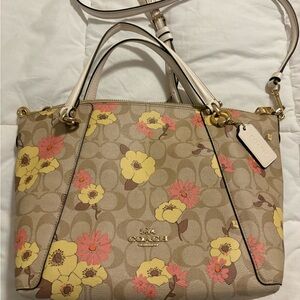 Coach Beige Shoulder Bag with Floral Accents